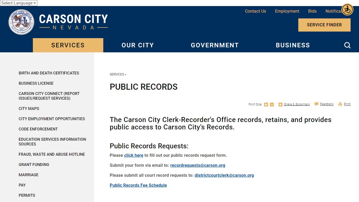 Public Records | Carson City