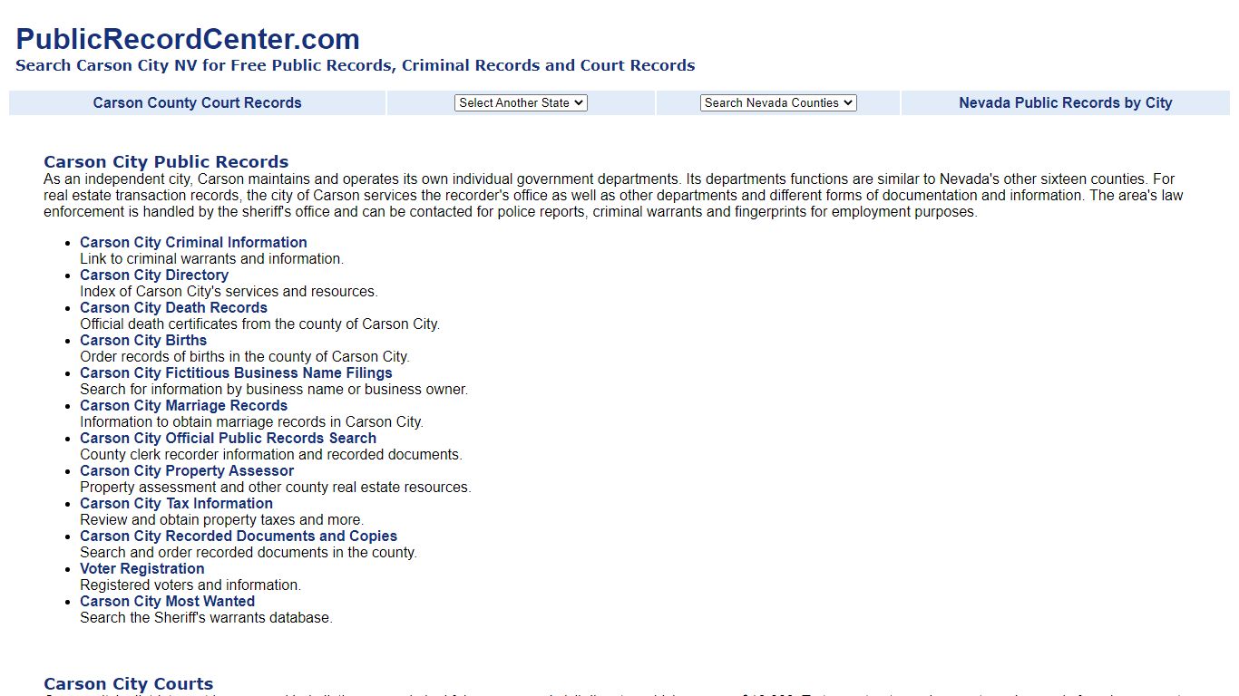 Carson City Nevada Free Public Records - Court Records - Criminal Records