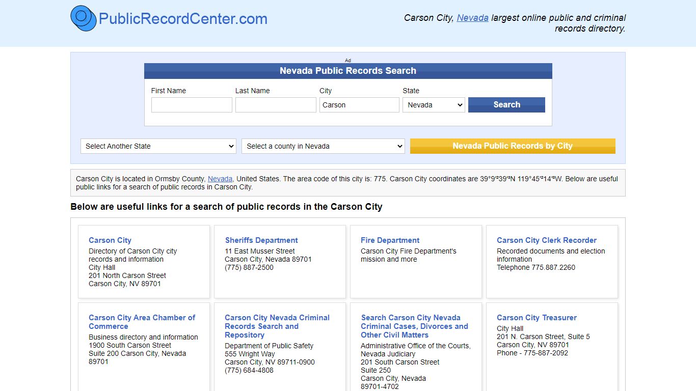 Carson City Nevada Public Records and Criminal Background Check